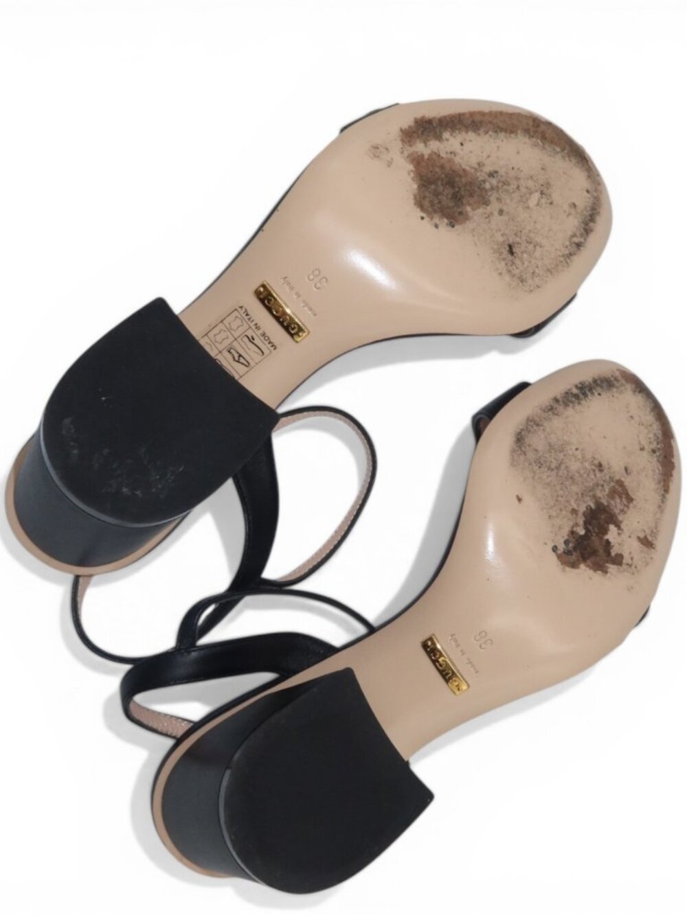 Gucci GG Marmont Ankle Strap Sandals Black Leather Block Heel Size 38 Authentic - Picture 10 of 11